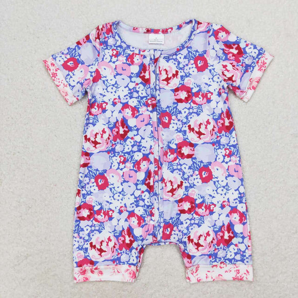 Blue Purple Floral Girls Summer Romper