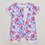 Blue Purple Floral Girls Summer Romper