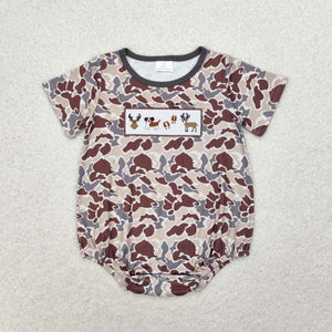 Dog Deer Camo Gray Boys Summer Romper