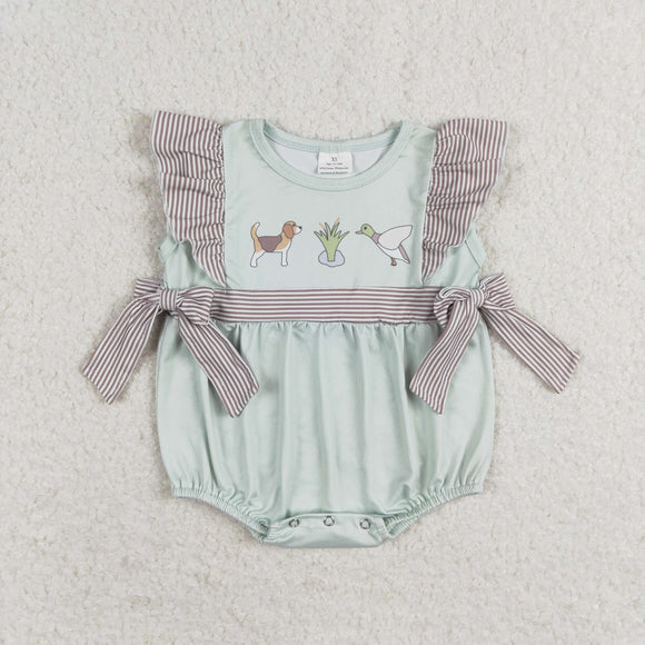 Dog Duck Stripe Bluish Girls Summer Romper