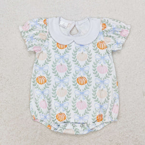 Pumpkin Bow Leaves Doll Collar Girls Summer Romper