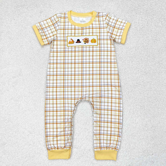 Cake Hat Turkey Pumpkin Plaid Boys Thanksgiving Romper