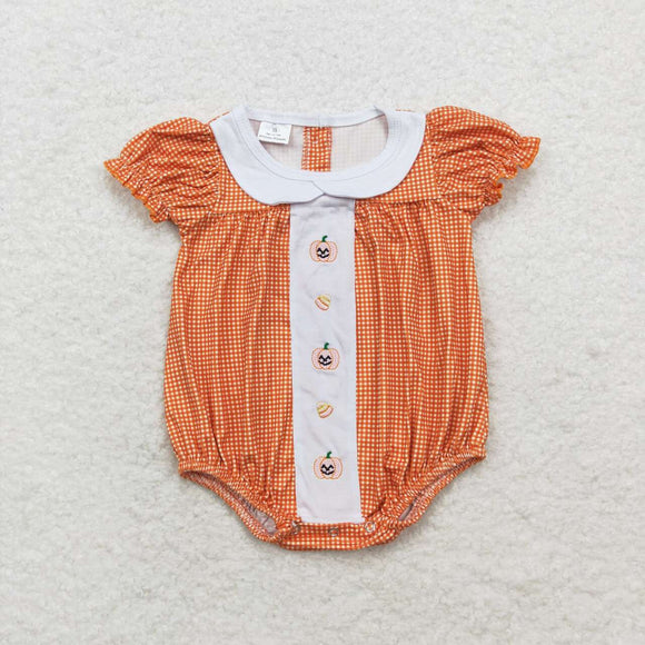 Pumpkin Candy Orange Plaid Girls Halloween Romper