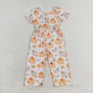 Pumpkin Floral Girls Jumpsuit