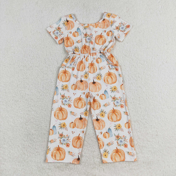 Pumpkin Floral Girls Jumpsuit