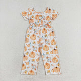 Pumpkin Floral Girls Jumpsuit