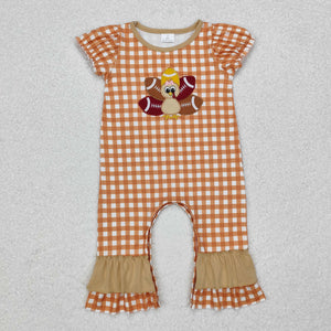 Turkey Orange Plaid Girls Thanksgiving Romper