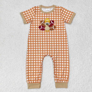 Turkey Orange Plaid Boys Thanksgiving Romper