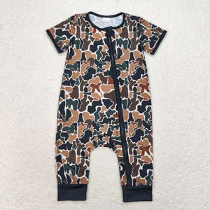 Bamboo Camo Dark Green Boys Summer Romper