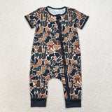 Bamboo Camo Dark Green Boys Summer Romper