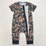 Bamboo Camo Dark Green Boys Summer Romper