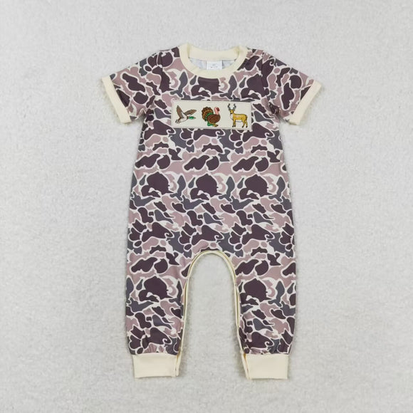 Duck Turkey Deer Camo Beige Boys Thanksgiving Romper