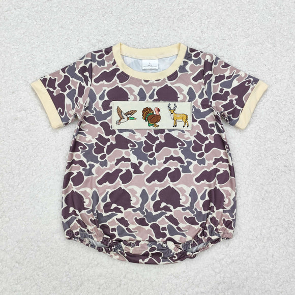 02 Duck Turkey Deer Camo Beige Boys Summer Romper