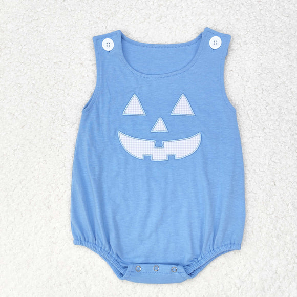 Plaid Smile Blue Boys Halloween Romper