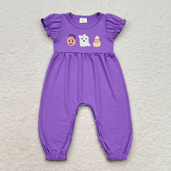 Pumpkin Ghost Candy Purple Girls Halloween Romper