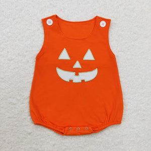 Plaid Smile Orange Boys Halloween Romper