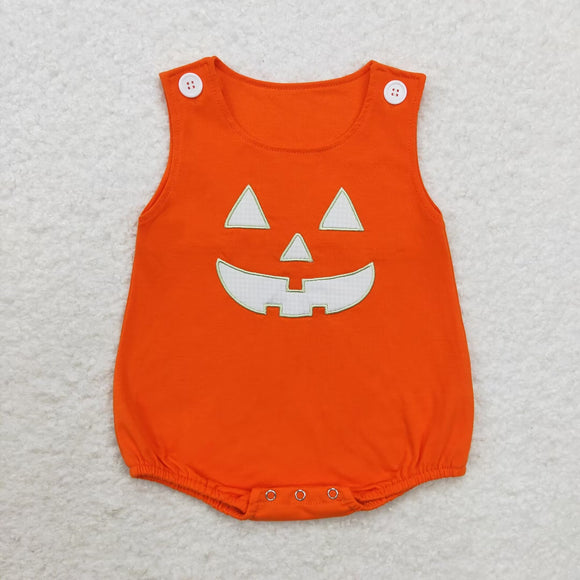 Plaid Smile Orange Boys Halloween Romper