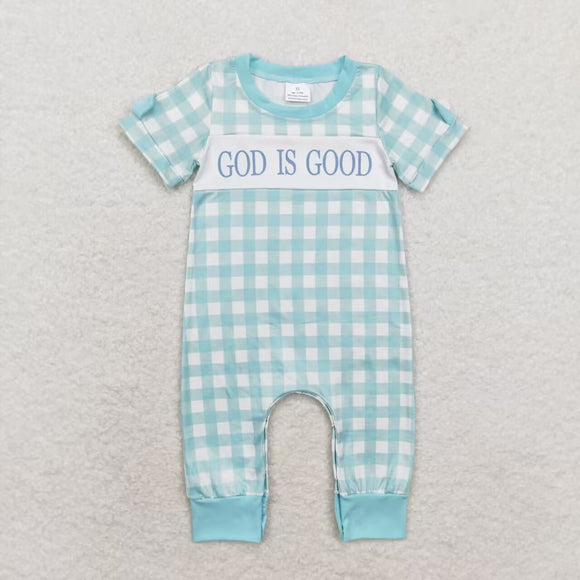 God is Good Plaid Boys Thanksgiving Romper