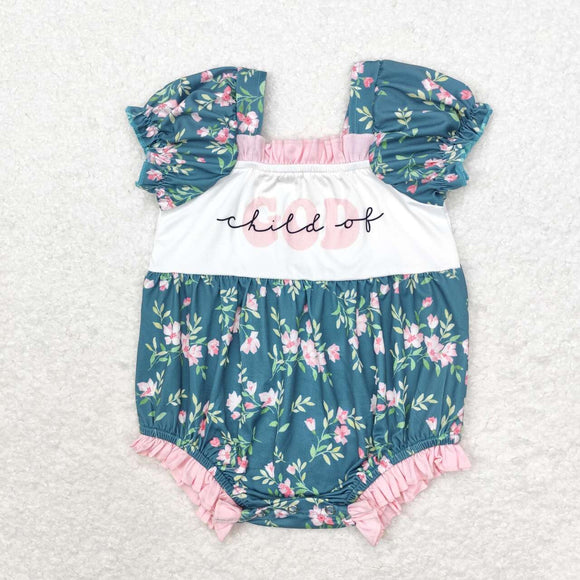 Child of God Floral Blue Girls Thanksgiving Romper