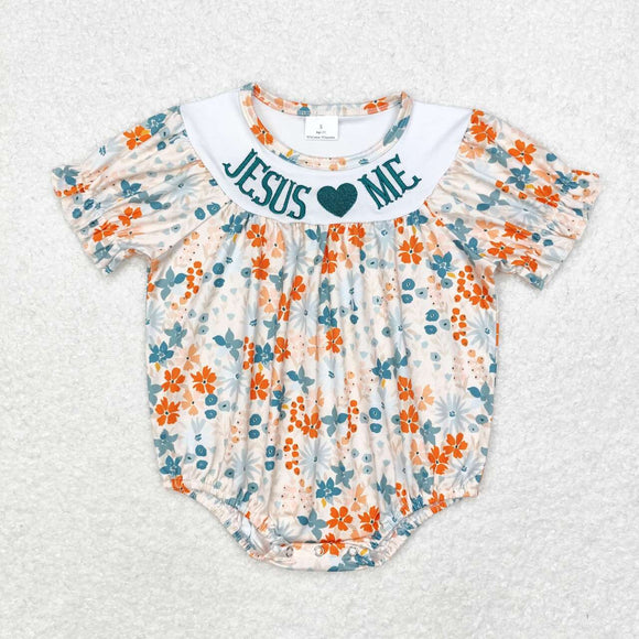 Jesus Loves Me Floral Girls Thanksgiving Romper