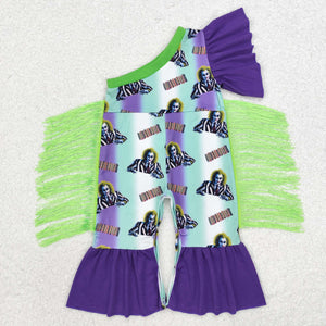 Clown Green Tassels Purple Girls Halloween Romper