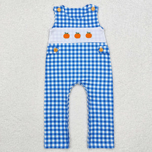 Pumpkin Plaid Blue Boys Summer Romper