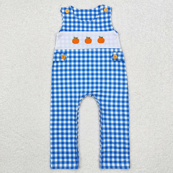 Pumpkin Plaid Blue Boys Summer Romper