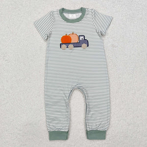 Pumpkin Truck Stripe Boys Summer Romper