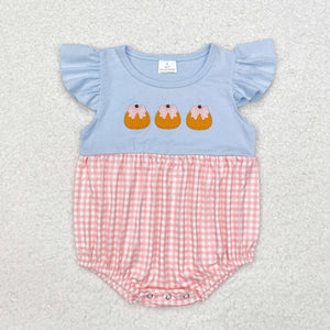 Bow Pumpkin Plaid Blue Girls Summer Romper