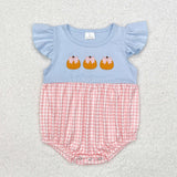 Bow Pumpkin Plaid Blue Girls Summer Romper