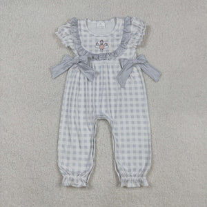 Turkey Gray Plaid Bow Girls Thanksgiving Romper