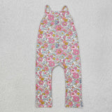 Pink Blue Floral Girls Jumpsuit