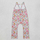 Pink Blue Floral Girls Jumpsuit