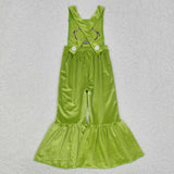 Cartoon Smile Green Velvet Girls Christmas Jumpsuit