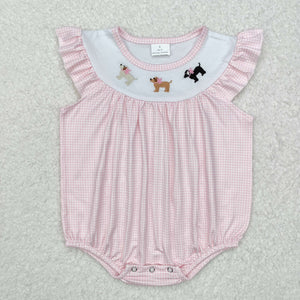 Bows Dogs Pink Plaid Girls Summer Romper