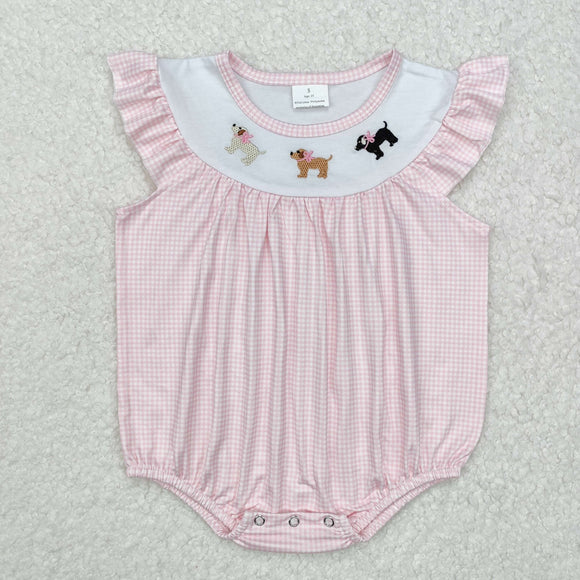 Bows Dogs Pink Plaid Girls Summer Romper