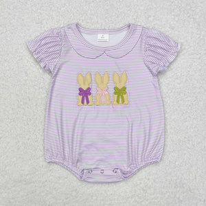 Bunny Bow Purple Stripe Girls Easter Romper