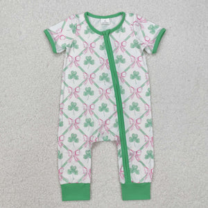 Clover Pink Bow Pattern Girls St. Patrick's Day Romper