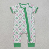 Clover Pink Bow Pattern Girls St. Patrick's Day Romper