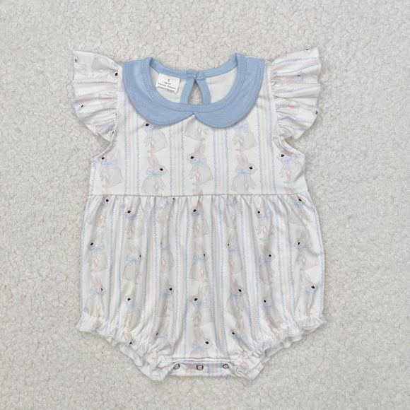 Bunny Blue White Girls Easter Romper