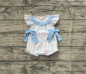 Pre-sale Pink Blue Plaid Bows Girls Summer Romper