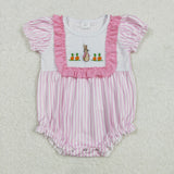 Carrot Bunny Pink Stripe Girls Easter Romper