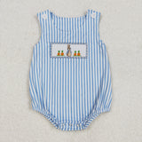 Carrot Bunny Blue Stripe Boys Easter Romper