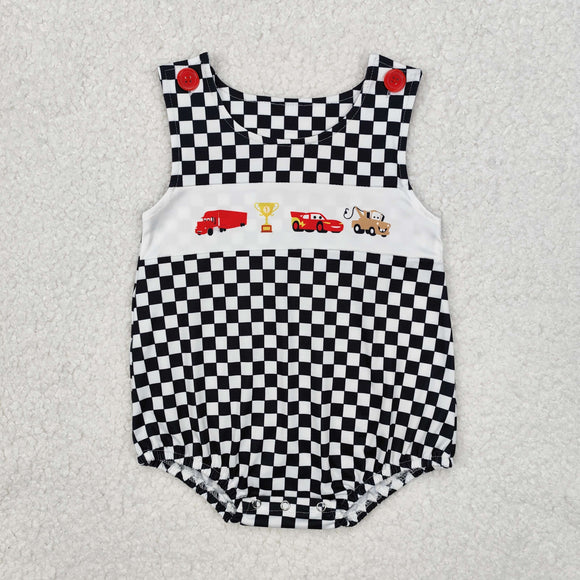 Cartoon Car Plaid Boys Summer Romper