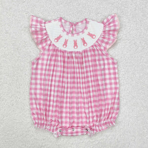 Bunny Pink Plaid Smocked Girls Easter Romper