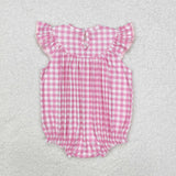 Bunny Pink Plaid Smocked Girls Easter Romper