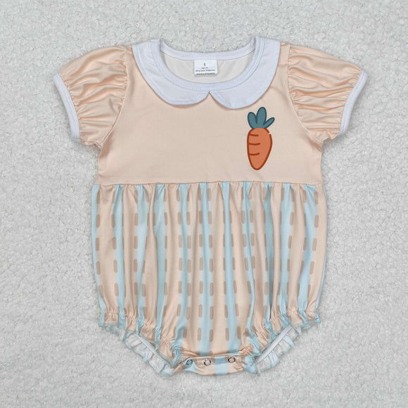 Carrot Orange Blue Stripe Girls Easter Romper