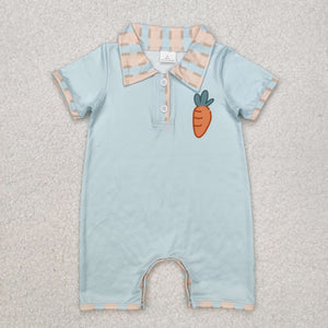 Carrot Orange Blue Stripe Boys Easter Romper