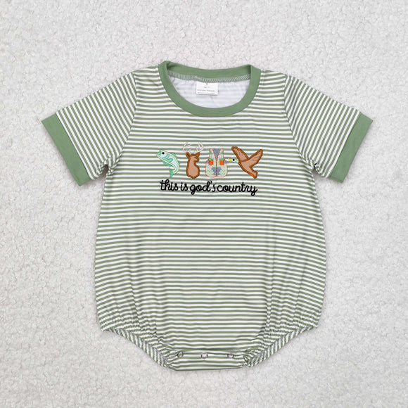 this is god's country Stripe Green Boys Summer Romper