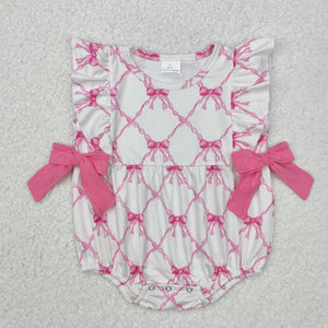 Pink Bows Pattern White Girls Summer Romper